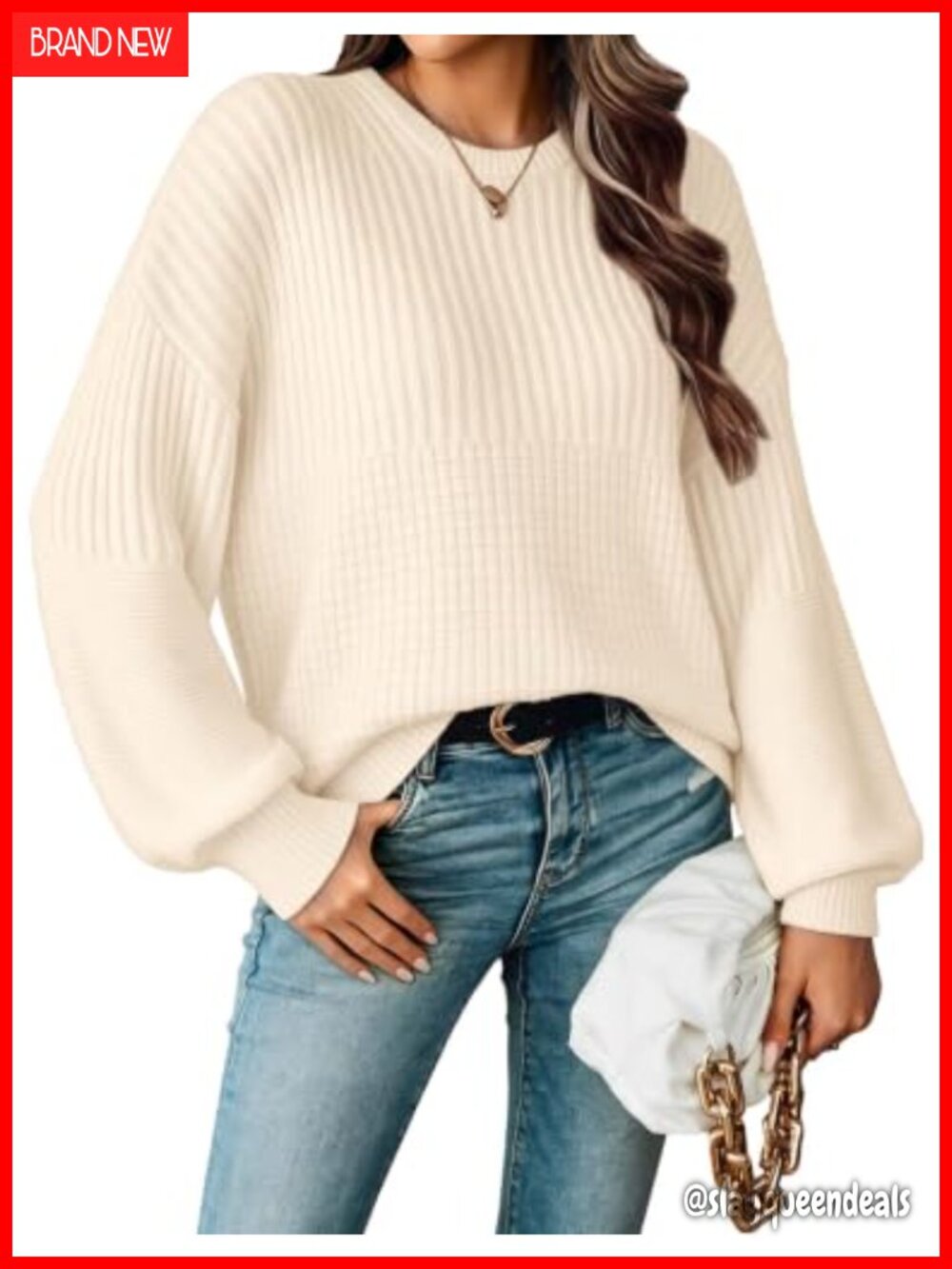 Oversized Lightweight Sweater Batwing Sleeve Pullover Top Waffle Knit